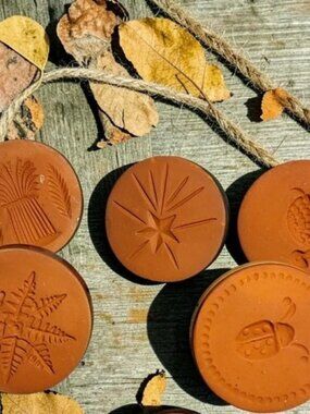 RYCRAFT Scandinavian-Style 2" Cookie Stamps (5) Terra Cotta Knob-Handle Glazed